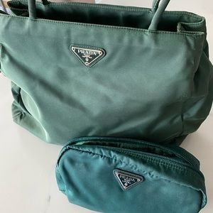 Green Prada Purse with matching Make Up Bag